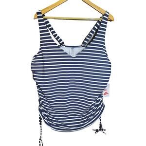 Lands End Womens Black Stripe Underwire Built-In Bra Tankini Top Size 24W NWT